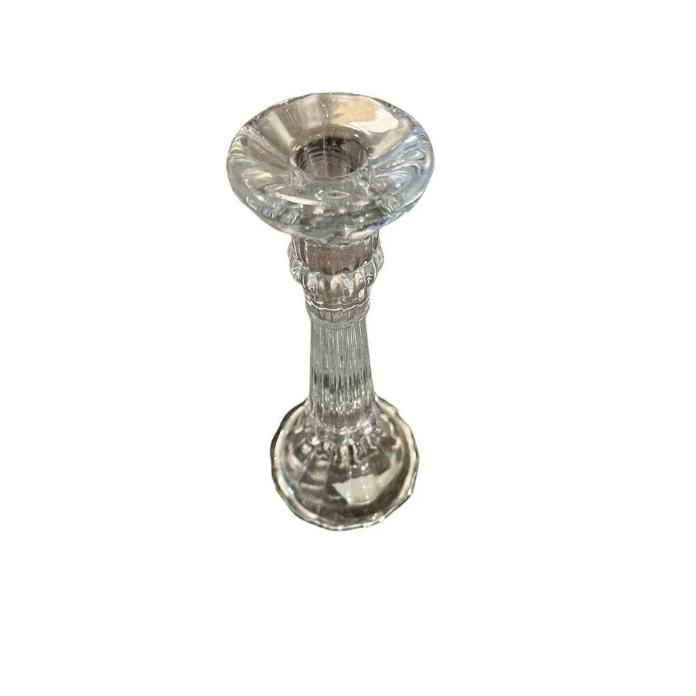 Fitz And Floyd Crystal Clear Glass One Candlestick Holder Heavy 9